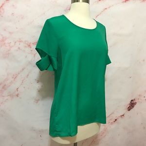 Green Sleeve Cutout Blouse